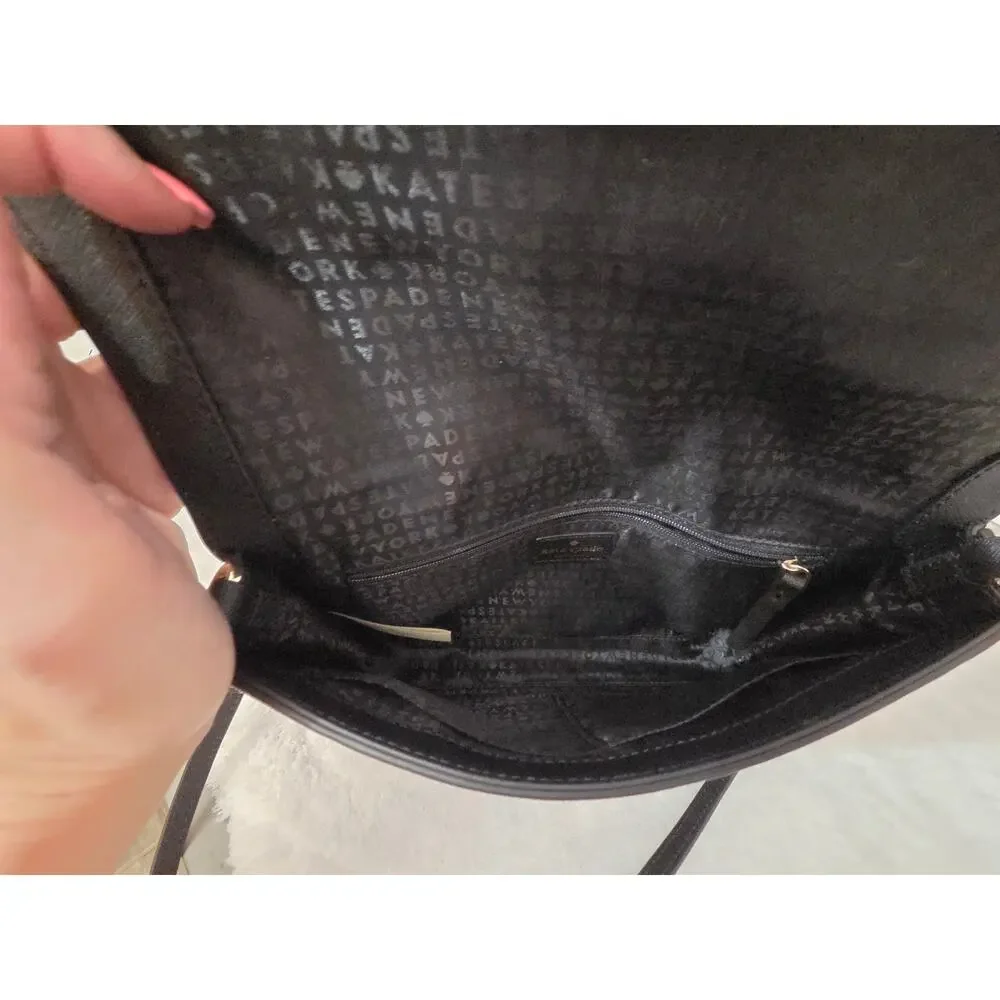 Kate Spade Kirk Park Leather Veronique Crossbody Black/ Taupe Bow (P6)